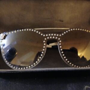 Versace Studded Black And Gold Sunglasses